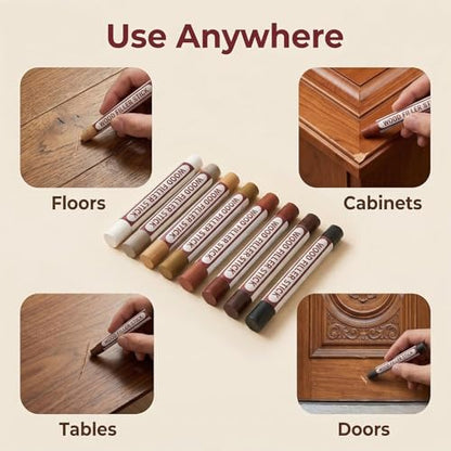 Wood Filler Sticks Repair Kit Wood Putty Scratch Repair - 8 Color Waterproof Sandable Paintable Wax Putty Stick for Furniture Floor Cabinet Touch Up White Hole Fix