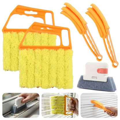 5Pcs Window Blind Cleaning Set, Window Venetian Blind Cleaner Duster Tool, Washable Dust Removal Cleaning Tools for Blinds, Air Conditioners, Track, Fans(Color:Orange)