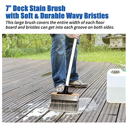 7-Inch Deck Stain Brush Applicator for Applying Paints, Sealers on Wood, Fence, Brick, Concrete Walls - Heavy-Duty Outdoor Oil Staining Brush