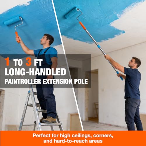 12-Pack 9 Inch Paint Roller Kit with 3FT Extendable Pole, Microfiber Roller Covers, Frame, Plastic Drop Cloth, Painting Tools for Walls, Ceilings, Furniture, Home, DIY Renovation - color: 13 Pack, 9" roller