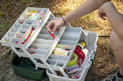 Plano 3-Tray Tackle Box with Dual Top Access, Dark Green Metallic/Off White, Premium Tackle Storage - color: Dark Green Metallic/ Off White, style: Three-Tray