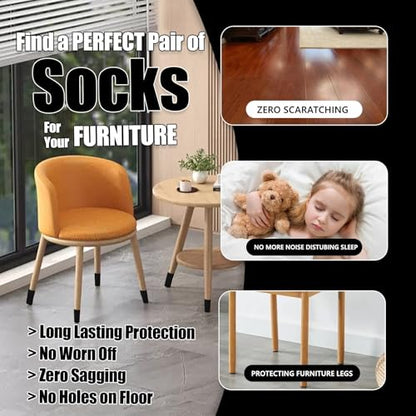 16 PCS Black Furniture Leg Socks - Large Knitted Chair Leg Floor Protectors for Hardwood Floors - Fits Round and Square Legs - High Elastic Bar Stool Chair Leg Covers Furniture Caps Set for All Shapes - size: 16 Pcs Black Large