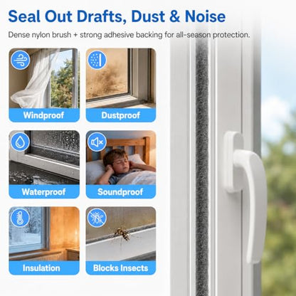 Weather Stripping Door Seal Window Seal - 20FT Brush Window Insulation Door Weather Stripping Anti-Draft for Door Insulation Soundproofing - size: 0.35" X 0.6" (20FT)