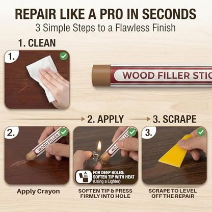 Wood Filler Sticks Repair Kit Wood Putty Scratch Repair - 8 Color Waterproof Sandable Paintable Wax Putty Stick for Furniture Floor Cabinet Touch Up White Hole Fix