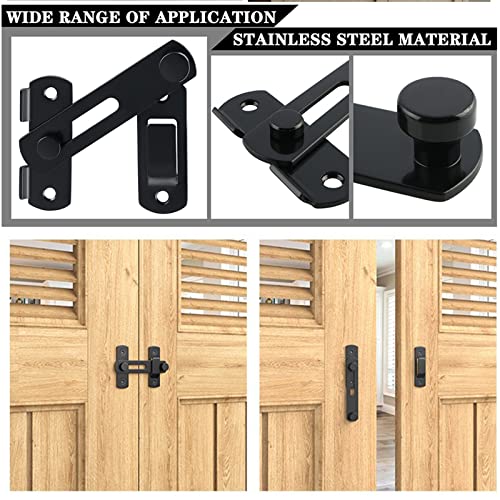 Barn Gate Latch Door Tee Hinge Hardware Kit, 2 Pack Barn Flip Latch Lock and 4 Pack 4inch T-Strap Gate Hinges,Black Finish Gate for Wood Vinyl Fence Gate Shed Door,Farm,Garden，Gate,Closet Door