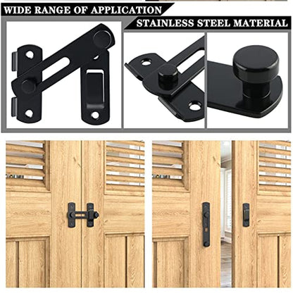 Barn Gate Latch Door Tee Hinge Hardware Kit, 2 Pack Barn Flip Latch Lock and 4 Pack 4inch T-Strap Gate Hinges,Black Finish Gate for Wood Vinyl Fence Gate Shed Door,Farm,Garden，Gate,Closet Door