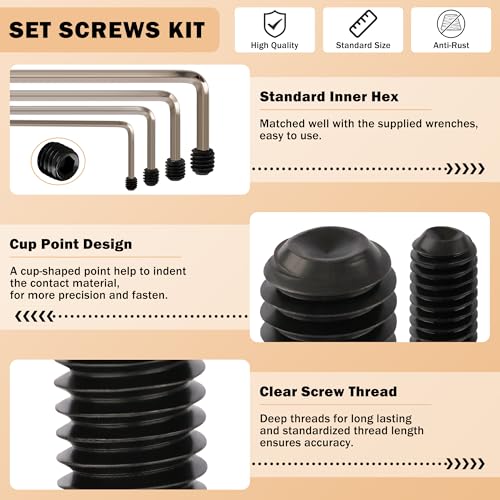 1219Pcs 26Sizes Set Screw Assortment Kit Metric & SAE 12.9 Class Alloy Steel Grub Screws, Internal Hex Allen Drive Cup Point Set Screws for Bathroom Fixtures Door Handles (M3-M8, 1/8"-40 to 5/16"-18) - size: 1219PCS 26Size