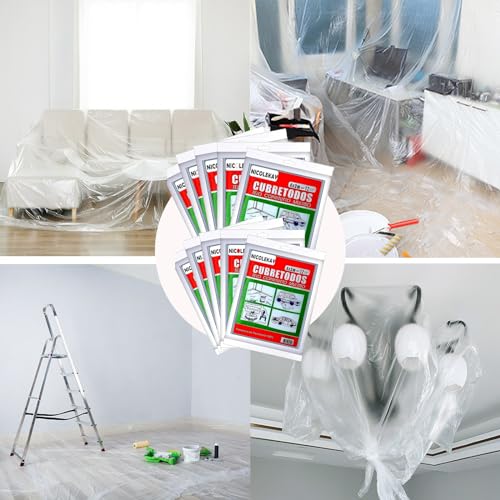10 Piece Painter Plastic Drop Cloths Sheet,Waterproof Anti-dust Cover,9x12 Feet Disposable Tarp for Painting for Couch/Furniture Cover - size: 10