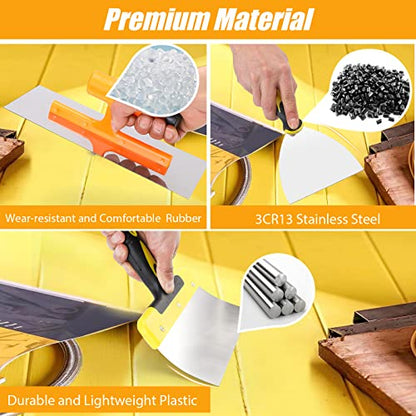 DEKEones Drywall Knife Set, 8 Pieces Stainless Steel Drywall Hand Tool Kit Includes Taping Knives, Putty Knives, Finishing Trowel, Mud Scoop and 12" Mud Pan with Ergonomic Handles for Drywall Work