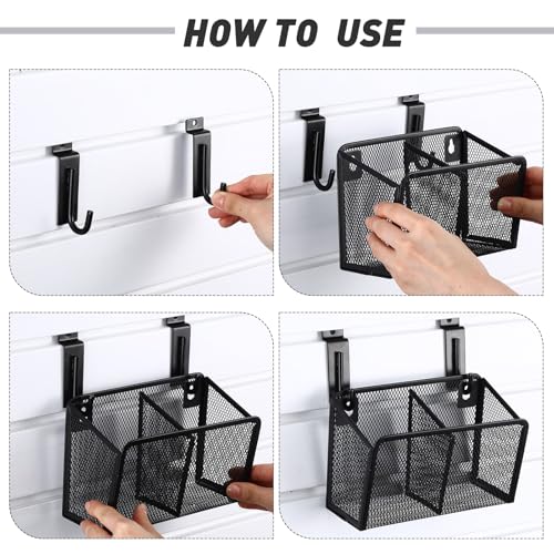 4 Set Slatwall Bins with Metal Hooks Mesh Wirewall Mounted Hanging Holder Containers Storage Organizer Slatwall Accessories for Craft Garage Tool Storage Room Panel Classroom Home