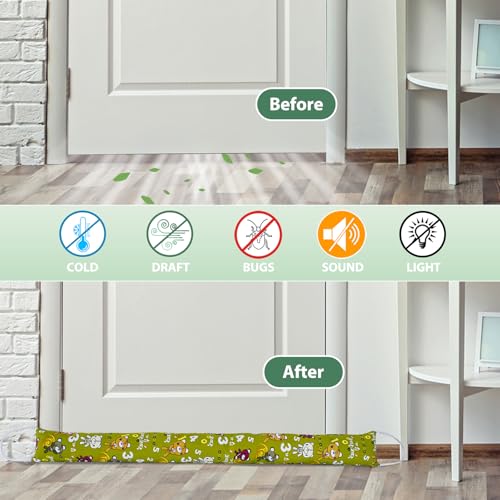 Weighted Door Draft Stopper, 2 Pack 40 Inch Under Door Blocker, Bottom of Door Window Air Noise Light Gap Filler, Saving Energy Cartoon Print Canvas Cotton 2.8Lb - size: 40 inch