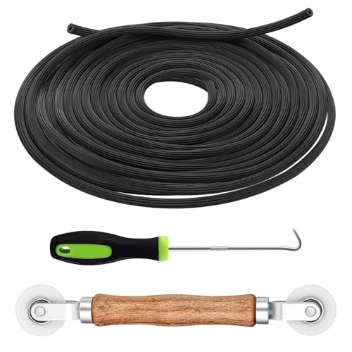Screen Repair Kit - 3 in 1 Screen Tools Including Roller, 0.14in x 32.8ft Spline, Removal Hook for Replacing & Installing Door Window Screens - size: 0.14in X 32.8ft