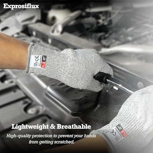 2-Pair Cut Resistant Work Gloves EN388 Level 5 - High Performance Protection, Food Safe & Machine Washable for Butcher, Kitchen, Woodworking, Light Handling & Packaging, Gray, Large - size: Large