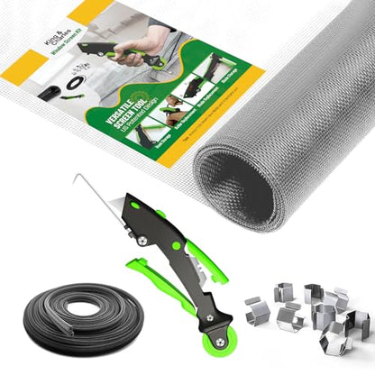 King&Charles Window Screen Door Repair/Replacement Kit, Includes Gray Screen Mesh 48"x118"+ Versatile Screen Roller Tool+50Ft Spline+8Clips, Insect Screen,Pet Proof Window Mesh Kit - color: Gray