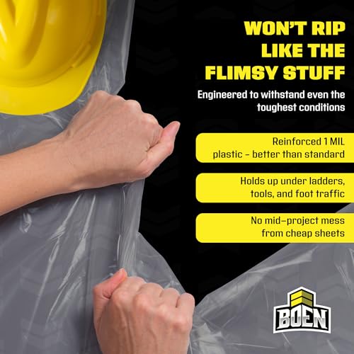 BOEN 9x12 Clear Plastic Drop Cloth – 1 Mil Heavy-Duty Painters Plastic Sheeting Roll – Waterproof, Tear-Resistant Paint Tarp for Furniture, Floors, Windows, Dust Protection – Multipurpose & Disposable - size: 1 Mil - Single