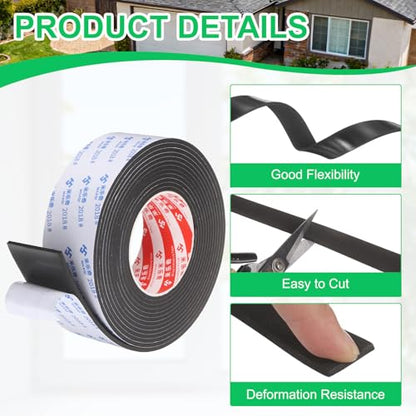 PATIKIL Sponge Rubber Foam Tape, 1 31/32" W x 1/8" t x 16.4ft l Self-Adhesive Foam Insulation Tape Weather Stripping for Window Door Soundproofing Weatherstrip AC Seal Strip, Black - size: 1 31/32" x 1/8" x 16.4ft