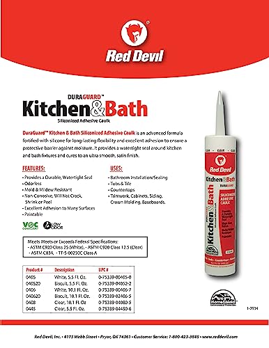 Red Devil 0405 Duraguard Kitchen & Bath Siliconized Acrylic Caulk, 5.5 oz. Squeeze Tube, White, 12 Pack, Made in USA - color: White, size: 5.5 oz., style: 12 - Pack