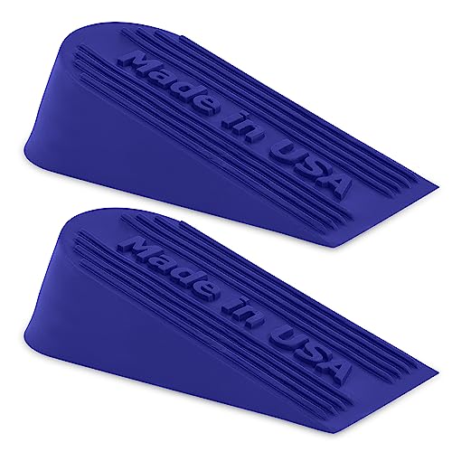 Large Rubber Door Stopper Made in USA - Door Stop Wedge for Carpet, Tile, or Concrete Floor, Door stoppers for Bottom of Door -Heavy Duty for Commercial & Home Use - 6.5 x 2.75 x 1.9 Inches Blue 2PK - color: Blue