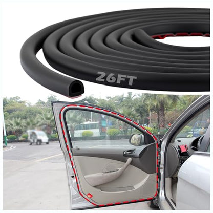 26Ft D-Shaped Car Door Seal Strip,Rubber Automotive Weather Stripping with Soundproofing,Self Adhesive & Universal Car Weather Stripping Auto Parts for Cars Trucks SUVs