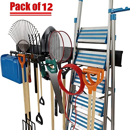 TORACK Tool Storage Rack, Heavy Duty Steel Garage Wall Mount Garden Tool Organizer for Ladders, Chairs, Shovels, Broom, Power tools (8-Pack 5.7"-11" Mixed Hooks, up to 800 lbs) - size: Metal Rack