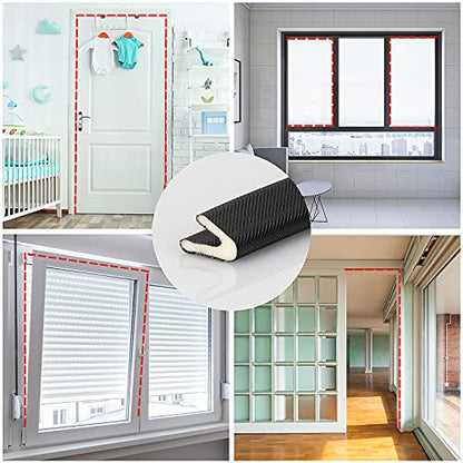 Weather Stripping for Door/Windows X 18 Feet Long, V Shape Adhesive Weather Strip Door Frame/Windows Frame Seal PU Foam Strip Weather Seal Door Insulation Anti Collision Soundproof (Black)