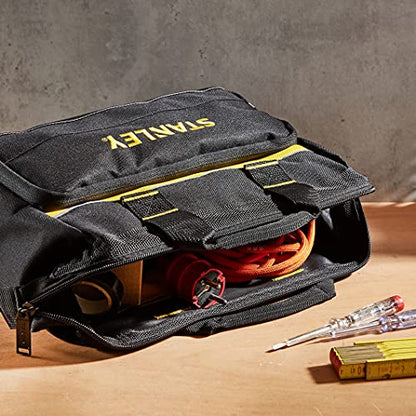 STANLEY Tool Bag 30 x 25 x 13 cm in Resistant 600 x 600 Denier with 8 Interior 2 Exterior Pockets and Reinfored Base 1-93-330, Black, 12"