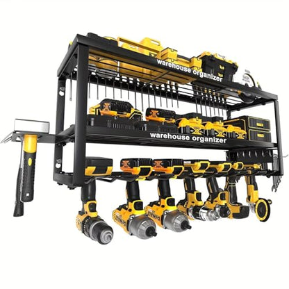 Garage Tool Organizer Wall Mount, 26x12x7.9in Power Storage Rack Garage Holder, 200LB Load-bearing Capacity Heavy Duty Drill Holder for Workshop Shed Van, Big Garage Organization and Storage System