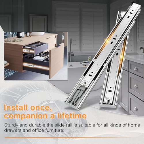 YENUO Soft Close Stainless Steel Full Extension Drawer Slides Side Mount 10 12 14 16 18 20 22 24 inch Ball Bearing Rails Track Guide Glides Runners Heavy 100 lb (Stainless Soft Close-1 Pair, 16 Inch) - color: White-Stainless Soft Close, size: 16 Inch