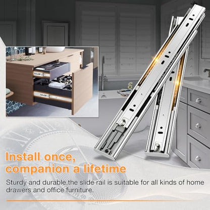 YENUO Soft Close Stainless Steel Full Extension Drawer Slides Side Mount 10 12 14 16 18 20 22 24 inch Ball Bearing Rails Track Guide Glides Runners Heavy 100 lb (Stainless Soft Close-1 Pair, 14 Inch) - color: White-Stainless Soft Close, size: 14 Inch
