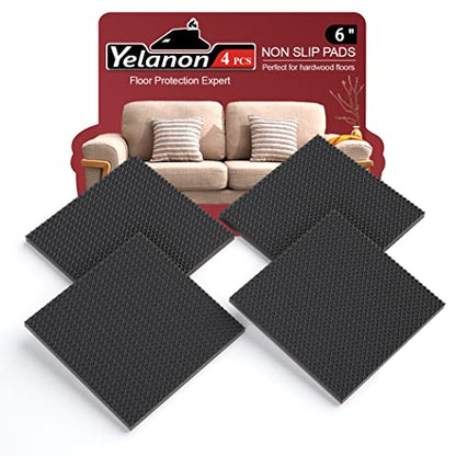 Yelanon Non Slip Furniture Pads -4pcs 6" Grippers Hardwood Floors, Non Skid for Furniture Legs,Self Adhesive Rubber Furniture Feet, Anti Slide Furniture Floors Protectors for Keep Couch Stoppers - size: 4pcs 6" Square