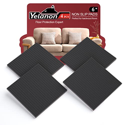 Yelanon Non Slip Furniture Pads -4pcs 6" Grippers Hardwood Floors, Non Skid for Furniture Legs,Self Adhesive Rubber Furniture Feet, Anti Slide Furniture Floors Protectors for Keep Couch Stoppers - size: 4pcs 6" Square