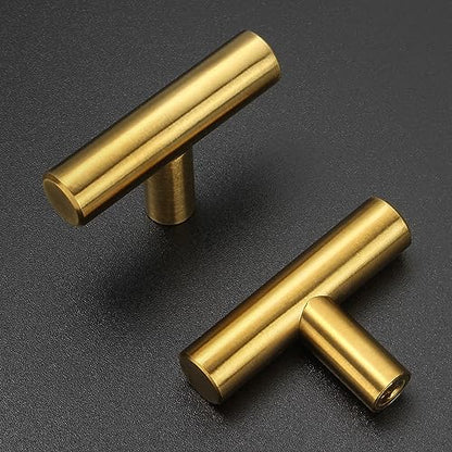 Estmoon 30 Pack Brushed Brass Cabinet Knobs Gold Drawer Pulls Stainless Steel Brushed Gold Dresser Knobs for Cabinets Cupboard Bathroom Kitchen Hardware, Single Hole T Bar Pulls, 2in Overall Length - color: Brushed Brass, size: 1 Hole Mount, style: Knob 3
