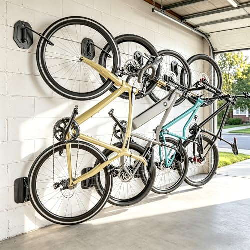 PEGZONE Swivel Bike Wall Mount, Heavy Duty Vertical Bike Rack with Fixed Hooks for Garage Storage, Wall Mounted Bicycle Hangers Holds up to 77 lbs for Indoor, 4 Pack - size: 4 Pack