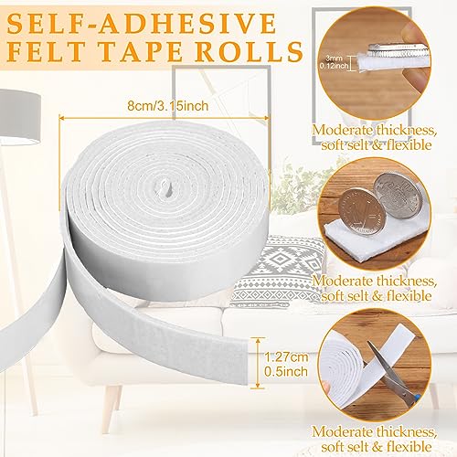 Zonon 4 Rolls 120 Inch Felt Strip with Adhesive Backing Felt Tapes Furniture Strip Rolls Self Stick Heavy Duty Polyester for Protecting Furniture and DIY Adhesive(White,0.5 Inch) - color: White, size: 0.5 Inch
