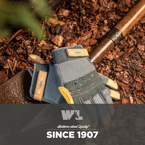 Wells Lamont Men's HydraHyde Work Gloves – Cowhide Leather, Reinforced Fingertips for Durability – Adjustable Velcro Wrist – Ideal for Gardening, Landscaping, Lawn Care – Navy - XXL - size: XX-Large