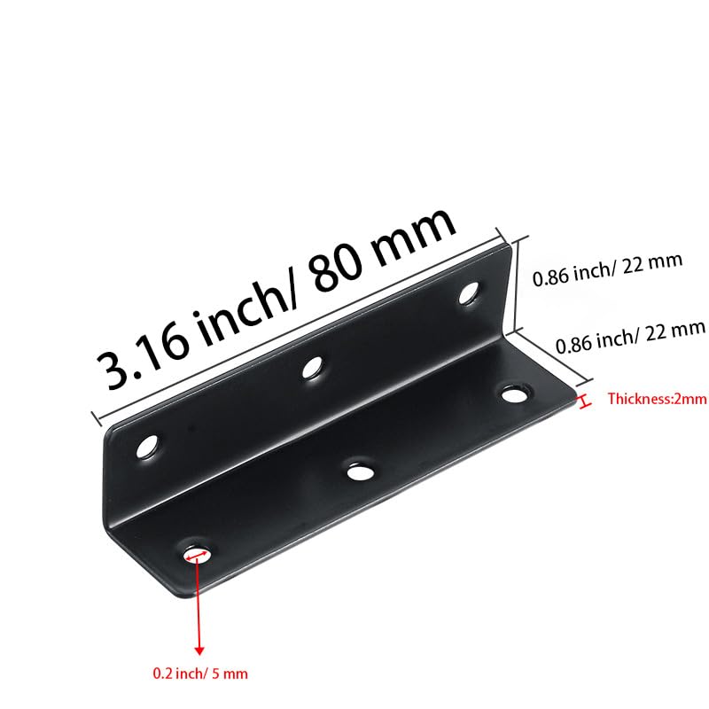 8PCS L Bracket 3.2"x0.9" Stainless Steel Corner Brace Heavy Duty 90 Degree Corner Fastener Black Large Angle Brackets for Wood Furniture Bedframe Cabinet Drawer Chair with Mounting Screws - size: 8pcs 3.2"x0.9"