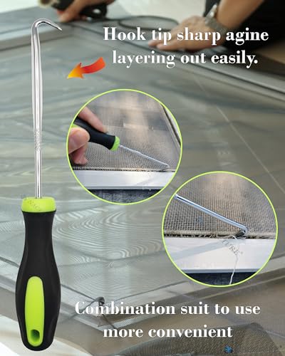 Screen Door Tool Kit - Screen Installer Clips with Screen Spline(32 ft) and Screen Rolling Tool and Removal Door Hook Screen Repair of Kit Mechanic Tools Set for Installing Window (5 in 1-10 Clips) - size: 5 In 1 - 10 Clips