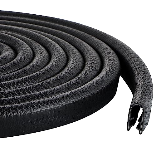 Rubber Edge Trim Guard 10ft/3m, Adhesive Free Door Edge Protector, U Shape Edge Seal Strip with Embedded Metal Clips Fits 3/64" to 1/4" Thick Edges (Black) - size: 120" L X 0.44" W