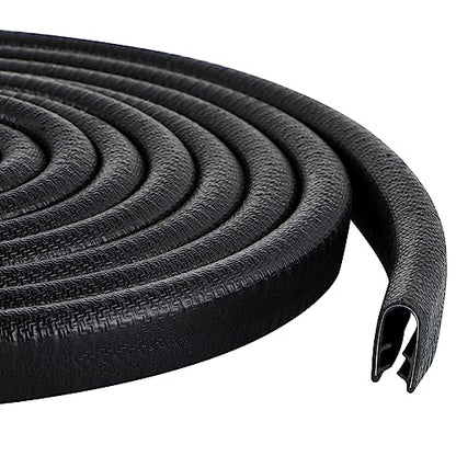 Rubber Edge Trim Guard 10ft/3m, Adhesive Free Door Edge Protector, U Shape Edge Seal Strip with Embedded Metal Clips Fits 3/64" to 1/4" Thick Edges (Black) - size: 120" L X 0.44" W