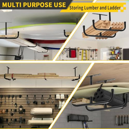 Overhead Garage Storage Rack 4 Pack with 4 Hooks, 66Lbs & 45Lbs Capacity, Heavy-Duty 444Lbs Total Garage Ceiling Storage System