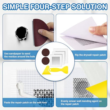 Drywall Repair Kit 6 Pack,4,6,8 Inch Aluminum Wall Repair Patch Kit with Small, Medium Scrapers, Sandpaper, Self Adhesive Fiber Mesh, Dry Wall Hole Repair Patch,Galvanized Metal Patch ( 10 Pcs ) - size: 10 Pcs (4",6",8")