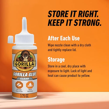 Gorilla Clear Glue, 3.75 Ounce Bottle (Pack of 1) - Crystal Clear, All Purpose, and Water Resistant - size: 1 - Pack, style: 3.75 Ounce