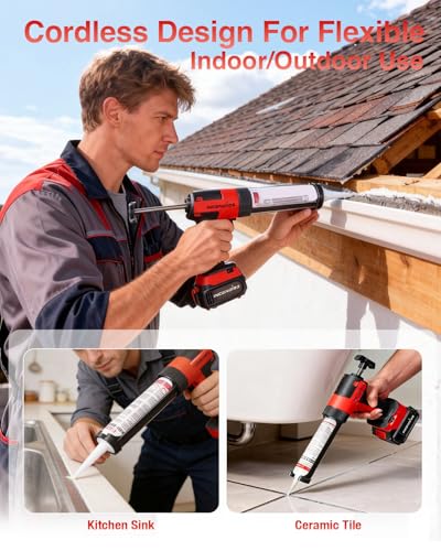 Cordless Caulking Gun w/2 x 3.0Ah Batteries, 800kg Thrust Max Electric Caulk Gun, 6-Speed, 10oz/300ml, 13Pcs Caulk Remover Tool, Led Light, Auto-Retract Anti-Drip for Sealing, Filling, Repairing - style: Caulking Gun w/ 2 x 3.0Ah Batteries