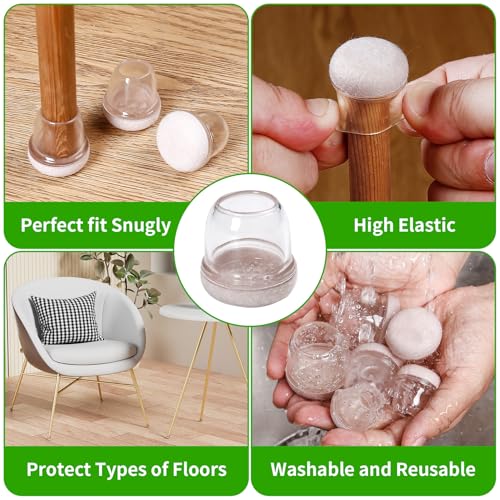 24PCS Clear Chair Leg Floor Protectors, Round Felt Furniture Pads for Hardwood Floors, Silicone Chair Leg Caps, Chair Feet Covers to Protect Floor from Scratches & Noise(Fit: 0.55"-0.75") - size: Clear-S(Fit: 0.55"-0.75")