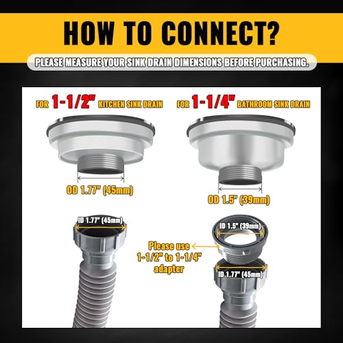 VIVIDA Sink Drain Pipe P Trap 1-1/2", Expandable Flexible Drain Pipe, 11"-31.5" Sink P Trap Kit for Kitchen, Bathroom, Restroom, 1-1/4" Adapter Included, Gray, 1 PACK - color: Gray, size: 11" to 31.5"