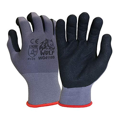 WOLF Ultra-Thin Nitrile Foam Palm Coated Glove with Tacky Dot Grip, Multi Purpose - size: Small (Pack of 12), style: 13-gauge No Dots