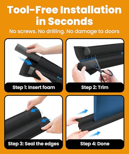 Everlasting Comfort 2 Sided Under Door Draft Stopper for Bottom of Doors - Quick Install, Keeps Heat In & Cold Air Out - Sound Proofing Foam Strip Gap Filler, Noise Blocker for Interior -Fits 30"-36"W