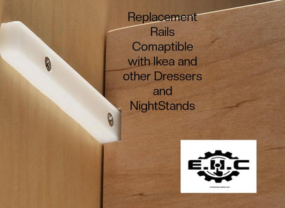 Replacement Guide Rails White for Grooved Drawers/Compatible for Some IKEA/and Older Dressers and Nightstands 11.25” L x 5/8”W x 5/16”Thick / 2 Rails and Fasteners by E.H.C.
