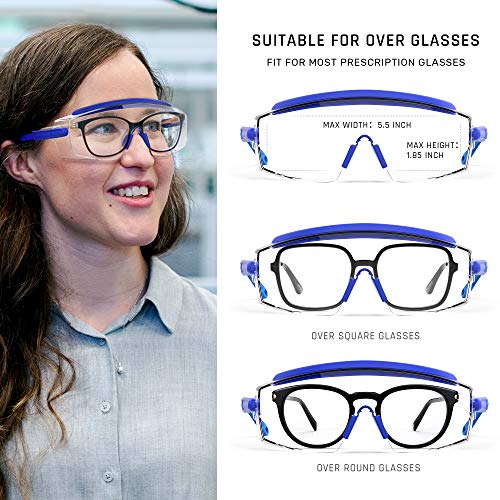 Anti Fog Safety Glasses Safety Goggles Over Glasses Protective Glasses with Anti Scratch Lenses Adjustable - color: 2 Pack (Blue + Pink)