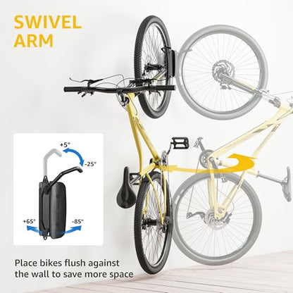 monTEK Swivel Bike Wall Mount, Bike Hangers for Garage, Space-Saving Vertical Bike Rack, Sturdy Bike Storage Rack Holds Up to 66lbs, Easy to Install, 4 Pack - size: 4 PACK
